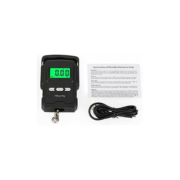 LCD Elektronisk Vägnings Digital Vågskala 75KG 10G Hängande Bagagevåg Fiskevåg med Måttband (Färg: Svart) zhengqiang (Färg: Svart)