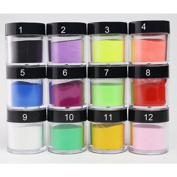 Farge 3 12 farger Akrylpulver Nail Art Pulver Akrylfarget monomer