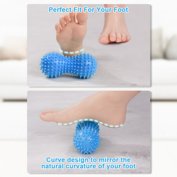2-delad spikad massageboll set, djupvävnadsmassage och myofascial release verktyg, inklusive hård tennisboll och spikad massageboll (blå)
