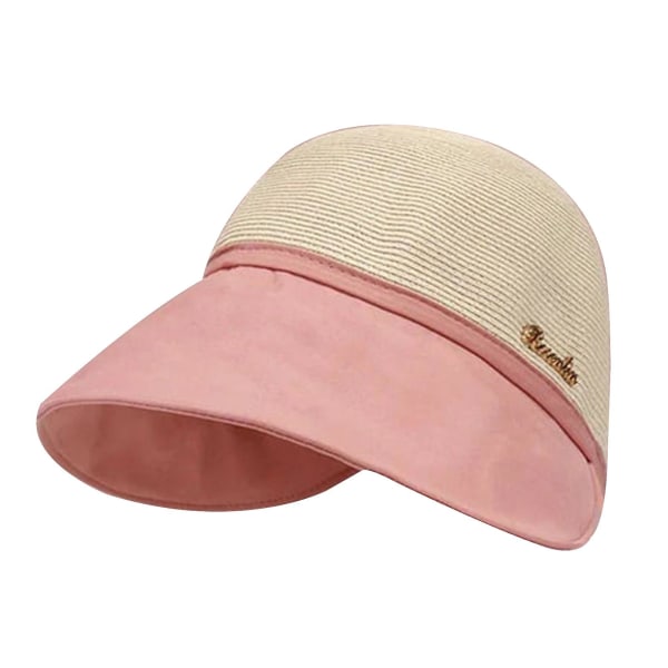 Nye stråvisirhatte til kvinder - Roll Up-visirer med bred skygge, rejsesolhat, der kan pakkes sammen (Pink)