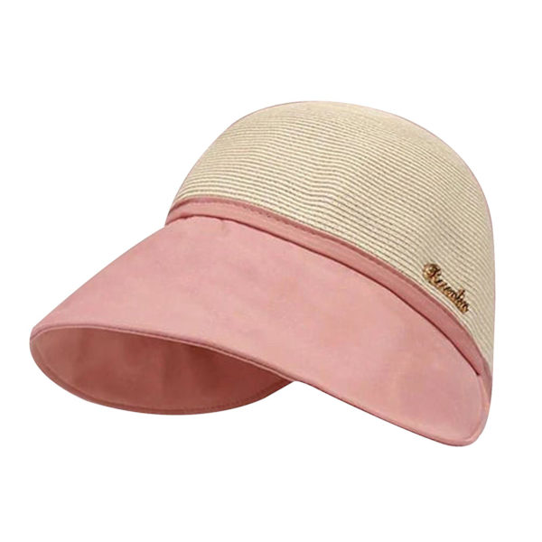 Solhatt av strå for kvinner, sammenleggbar solhatt for kvinner til stranden, sommerhett med hestehale, pakkbar solhatt for reiser (rosa)