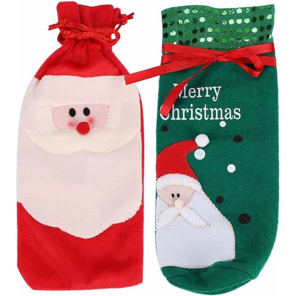 2 st jultomte-påsar för vinflaskor, julklapps-påse, vinflaskskydd med tomte, dragsko, julbordsdekoration