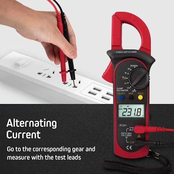 ST201 DC/AC Automatisk Digital Tångamperemeter Spänning Resistans Diod Tester (Röd)