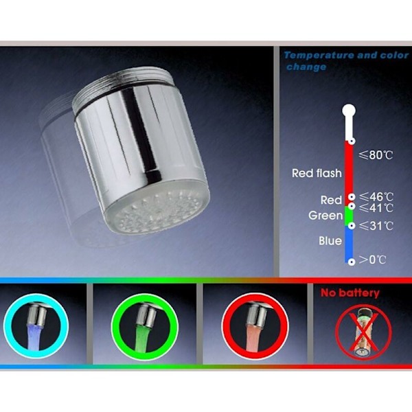 Komplett 2-pack färgglad LED-kran med 3 färger Temperaturkontroll Ändrar vattenflöde Kranduk för kök och badrum.