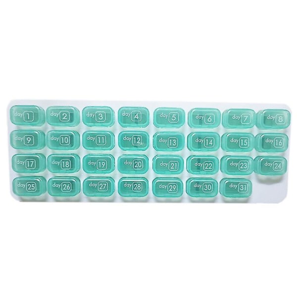 31 Grids pillerlåda case organizer rese piller case en månad piller medicin dispenser tablett（Grön）