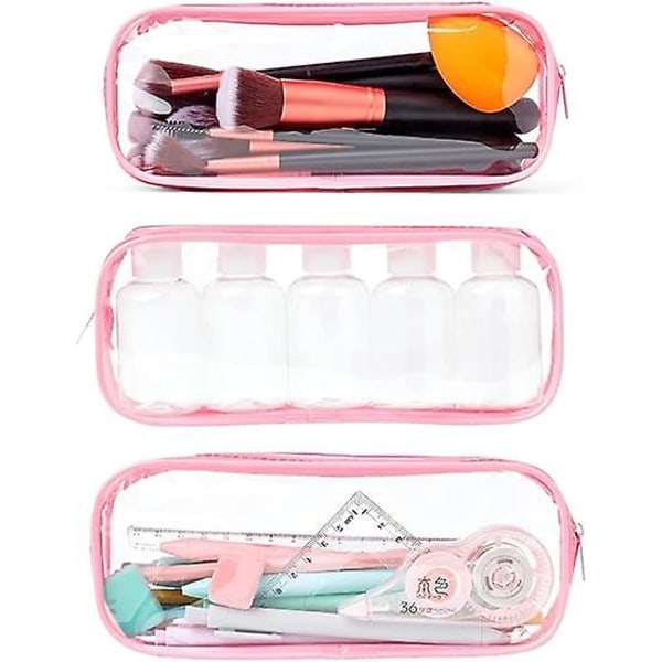 Transparent rosa pennfodral, lämplig för studenter, kontor, skrivmaterial. Resekosmetika väska, bärbar toalettväska, vattentät, kosmetika, PVC, rosa C