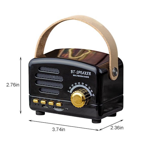 Bärbar retro Bluetooth-högtalare nostalgisk plugin trådlös ljud FM-radio uppgradering lång Bluetooth-högtalare med handtag（Svart）