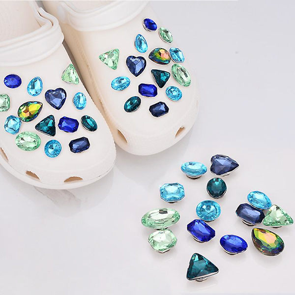 28 skodekorationer, DIY skotilbehør med krystalrhinestone i mange former, perfekt til haveclogs, strandsandaler