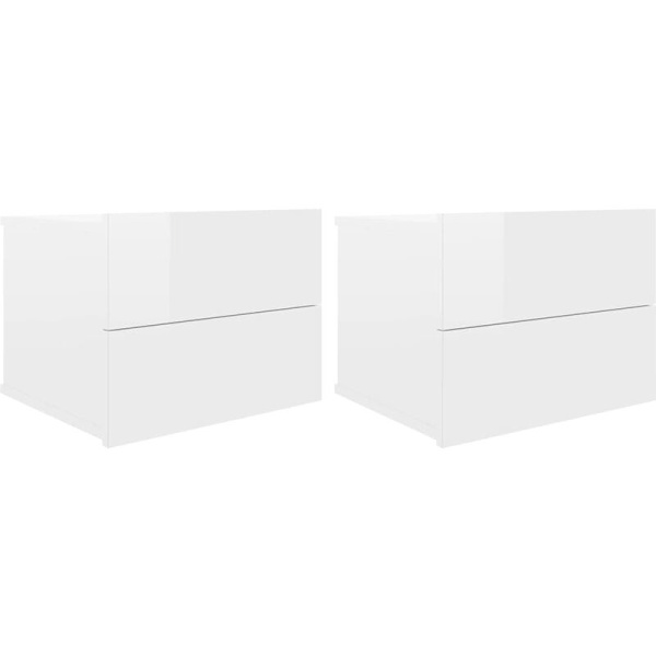 Sängbord 2 st högglans vit 40x30x30 cm trämaterial