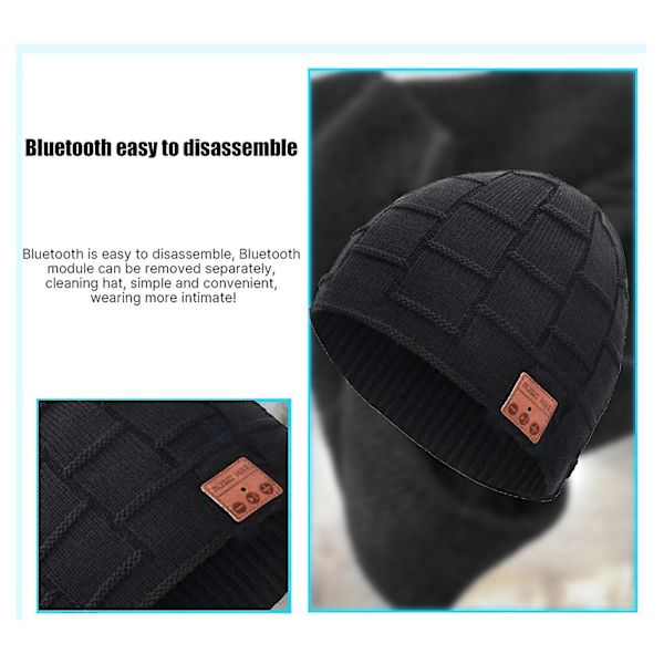 Bluetooth-mössa för vuxna män och kvinnor, musik, julklapp, födelsedagspresent (svart)