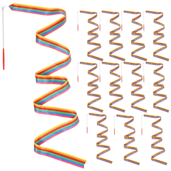 12 stk. gymnastikdansbånd, dansoptrædenbånd, børneoptrædenstreamere (2 meter) (230,00X4,50X0,10CM, farve)