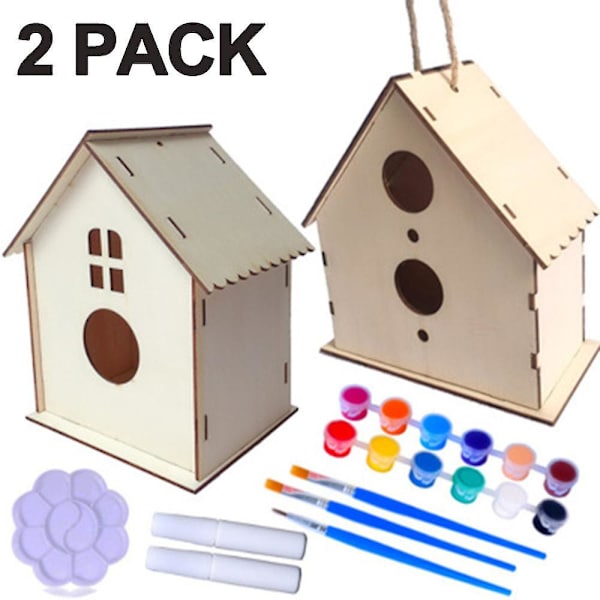 Hantverk för barn i åldrarna 4-8 - Pack Diy Bird House Kit - Bygg och måla fågelholk（2）