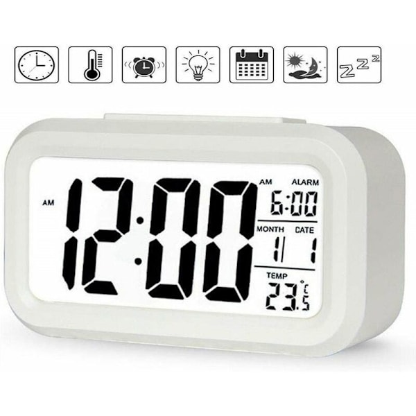 Digital väckarklocka LED digital väggklocka datum temperatur 12h 24h USB väckarklocka 3D sovrum kontor dimbar klocka vit Retoo