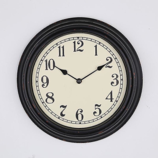 Väggklocka Retro 12 tum/30 cm Tyst Icke-tickande Kvalitet Kvarts Vintage Vattentäta Väggklockor（Svart）