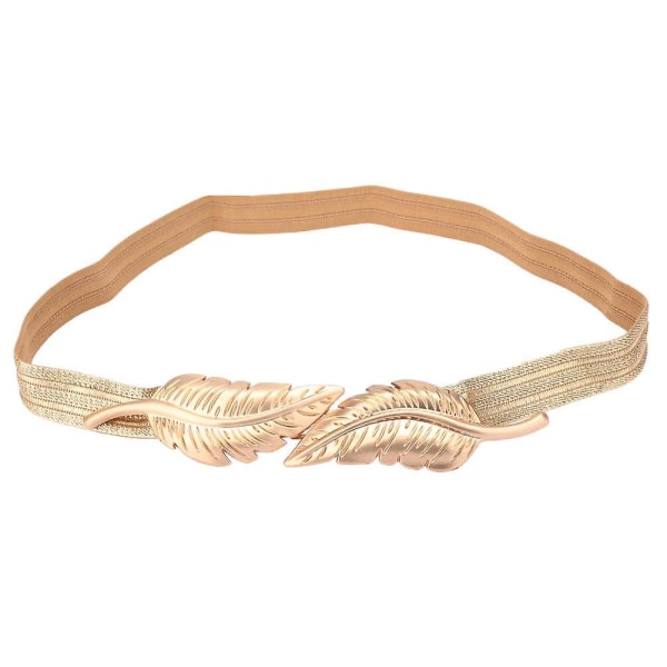 Vintage dam bälte lämnar spänne fram stretch skinny elastiskt bälte midjeband guld