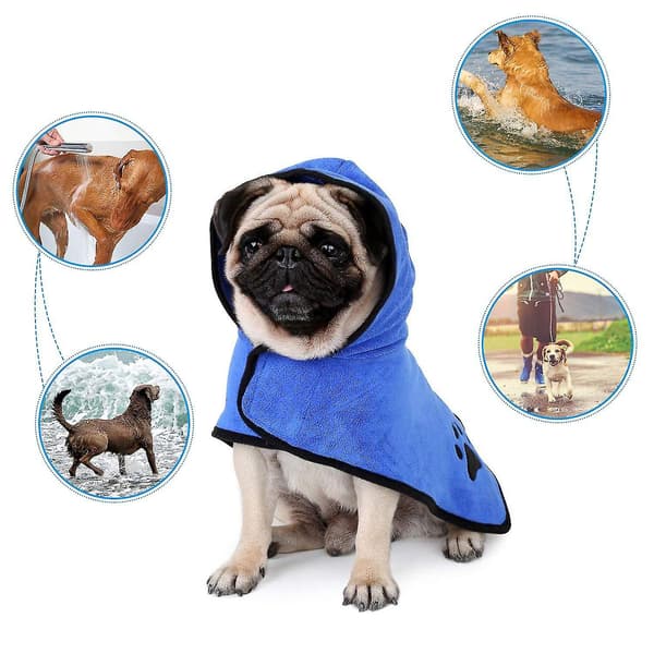 Hunde badekåpe håndkle med justerbar stropphette, Xl, blå