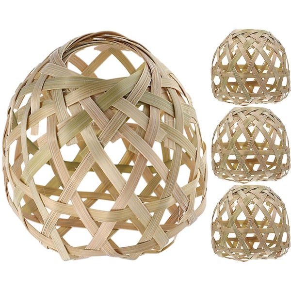 4 paket vävda lampskärmar i bambu rustika vävda lampskärmar i bambu hängande lampskärmar (7X7X7,5 cm, Khaki)
