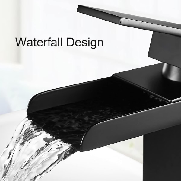 Svart badrumskran Vattenfall Badrumskran Rektangulärt Enhåls Keramisk Patron Varm Kallt Justerbar Fyrkantig Blandare Kran För Handfat Handfat Stainle