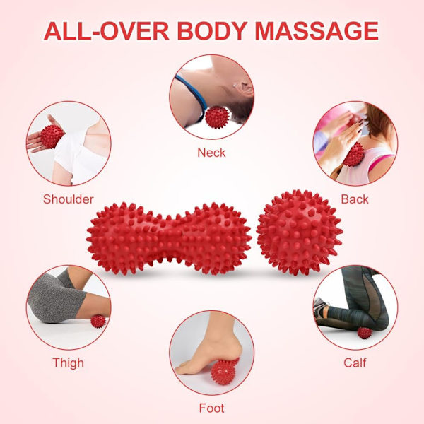 2-delt pigget massageboldsæt, dybdegående massage og myofascial release-værktøj, inklusive hård tennisbold og pigget massagebold (rød)