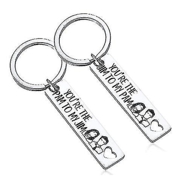 The Office Par Keychain Jul Alla hjärtans dag Present till pojkvän Fru från flickvän Man Tv-serie Merchandise Jim Pam Nyckelring Set med 2 för fans Honom