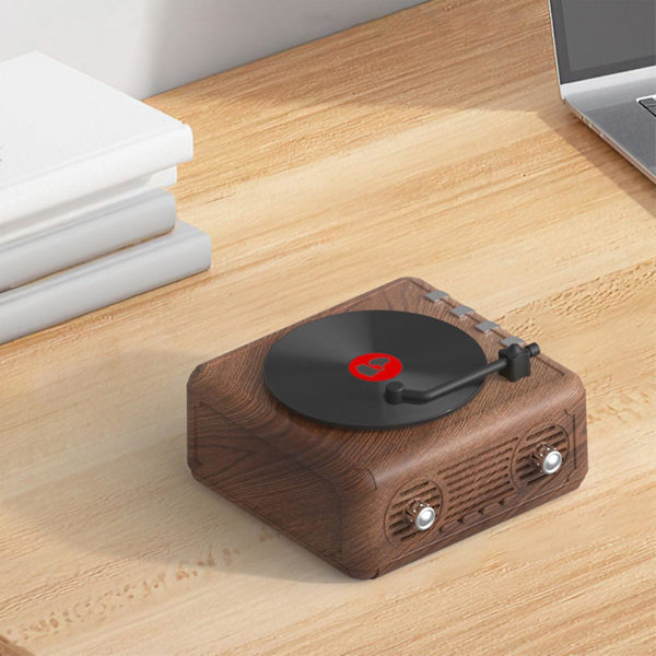 Skivspelare Trådlös Bluetooth Ljud Retro Kreativ Mini Bärbar Kort Insats Liten Högtalare Subwoofer Present (Grå)