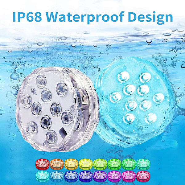 Badkar bubbelpool lampor, 2 st nedsänkbara LED-lampor med fjärrkontroll, vattentäta