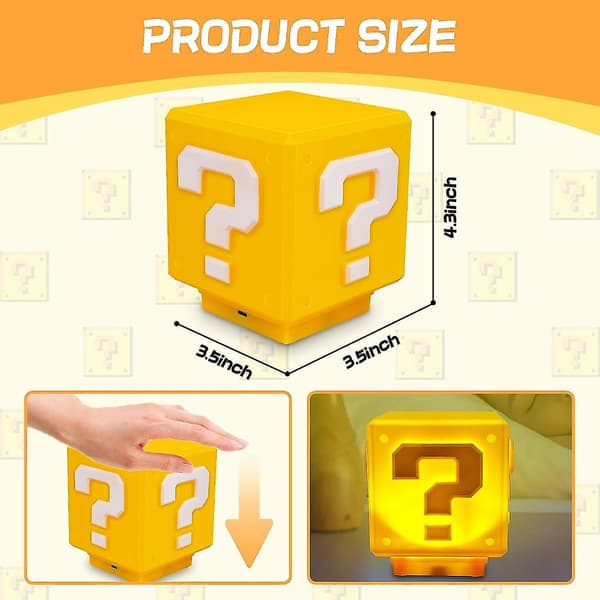 Mini Question Block Nattlys, Sengelampe Utstyrt Med Spillets Samme Gullmyntlyd (Med USB-Strømkabel)