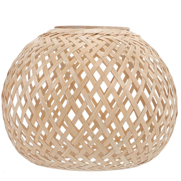 Flettet bambuslampe i landlig stil - Flettet lampeskærm - Lysekronelampeskærm (19,50 x 19,50 x 15,50 cm, som vist på billedet)