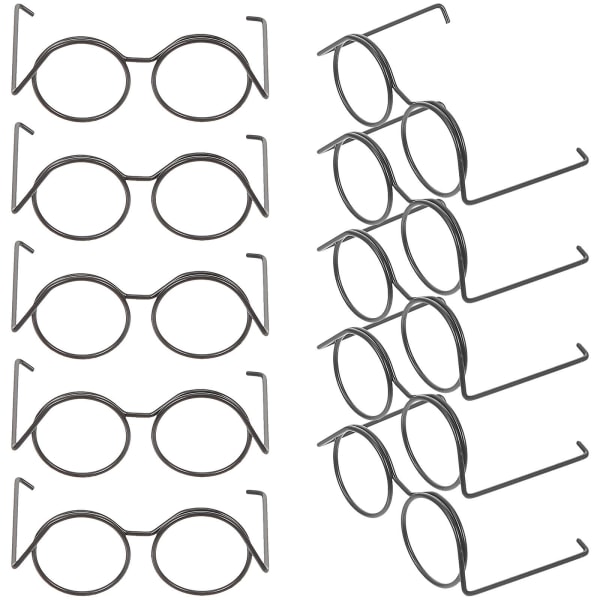 10-pack dockglasögon i metalltråd, minisolglasögon, dockkläder, leksaker (3,50 x 2,50 x 1,40 cm, svart)