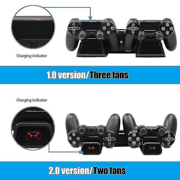 Vertikalställ för Ps4/ps4 Slim/ps4 Pro LED-kylfläkt Dubbel kontroll (1.0-version)