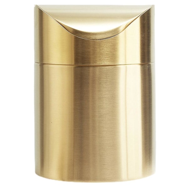 Desk trash can mini trash can stainless steel trash can countertop trash can with lid (16.8X12cm, gold)