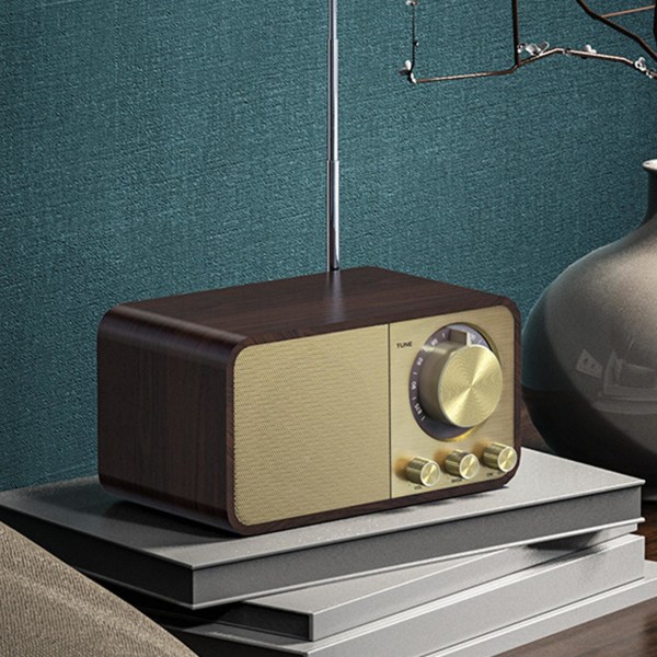 Retro Bluetooth-högtalare i trä, Bluetooth-ljud, subwoofer, stereoljud, plugin-radio (brun)