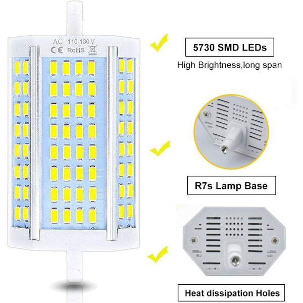J-typ 118mm 30W dimbar dubbeländad R7S 118mm LED-lampor (J118 300W halogenlampbyte), J118 R7S LED-lampor för taklampa