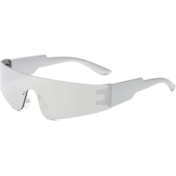 Damesolbriller Futuristisk Sport Wrap Around-cool Indfattede Uv400 Beskyttelse Retro Mænd Solbriller_cc（Sølv）