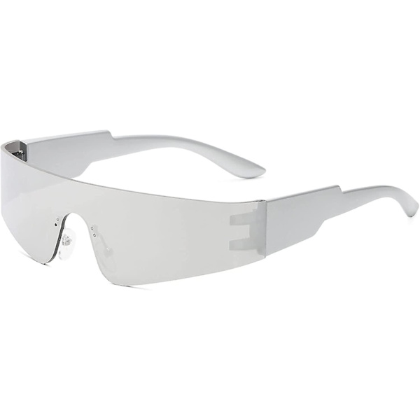 Kvinners Solbriller Futuristiske Sport Wrap Around-kule Rammeløse Uv400 Beskyttelse Retro Menn Solbriller_cc（Sølv）