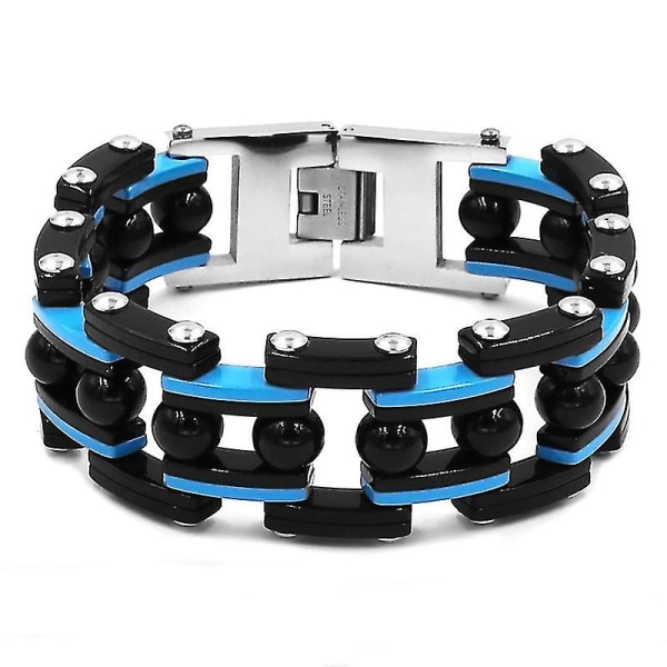 25mm Sort Rød Blå Hvid Balls Chain Link Cykel Biker Armbånd Stai（Sort Blå）