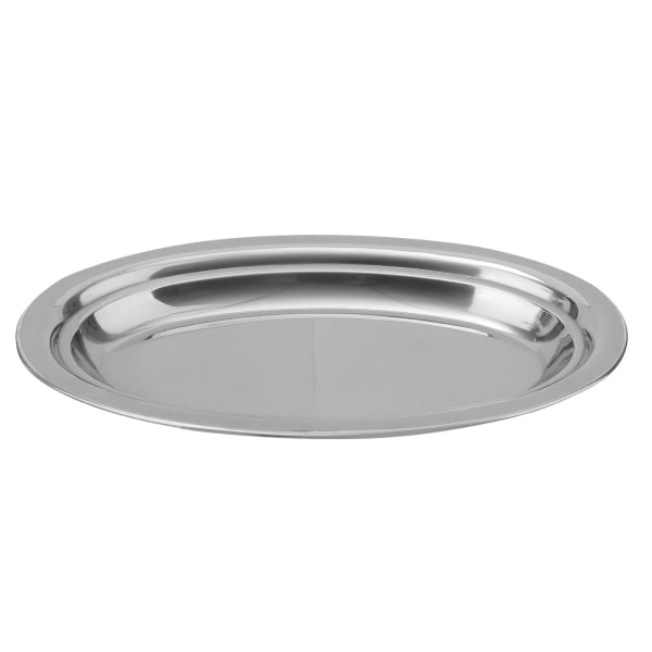 Rustfrit oval serveringsfad i rustfrit stål til dampet fisk, snacks og desserter (26,00 x 15,80 x 2,00 cm, sølv)