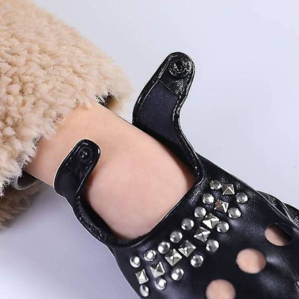 Kvinders PU Læder Punk Handsker Nittet Rem Eller Spænde Halv Finger Performance Handsker