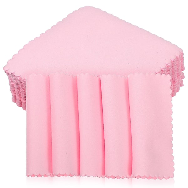 100-pack smyckespoleringstrasa i mikrofiber för rengöring av glasögon, smycken, klockor och mynt (rosa)