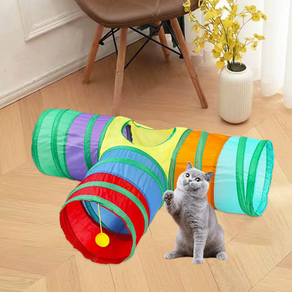 Kattunnel leksak för katt, katt- och hundleksak, speltunnel, husdjurstunnel, rör för kattungar, regnbåge