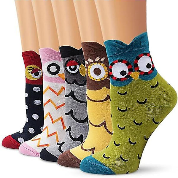 10 par bomulds termiske sokker unisex voksne sokker (5 ugle) - flerfarvet - one size