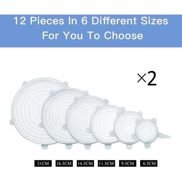 Silikonlock för mat, 12-pack silikonsträcklock, flexibla, återanvändbara, matförvaringslock stretchsaver-överdrag