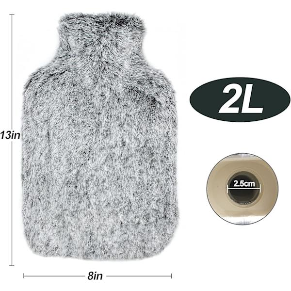 Mjuk varmvattenflaska, mjukt pälsöverdrag, med handväska, 2l stor kapacitet, varmvattenflaska, lindra smärta, mensvärk (silvergrå)