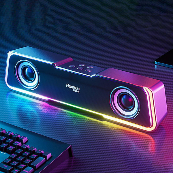 Färgglad ljud Bluetooth 5.3 Subwoofer Hög effekt Hemmavideo Skrivbord Trådlös remsa Lång dubbel högtalare Högtalare Ljudfält TV Karaoke Ljud（Svart）