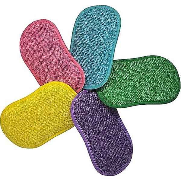 5 kappaleen setti kaksinkertaisia ​​uusiokäyttöisiä sieniä - satunnainen väri - konepestävä - naarmuuntumaton ja monipintainen - monivärinen - 11 cm x 17 cm - kuten TV:ssä on nähty