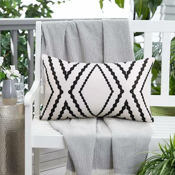 Vattentäta Boho-kuddfodral för utomhusbruk, geometriska örngott för uteplats, trädgård, set med 2, 18x18 tum 12x20 vita