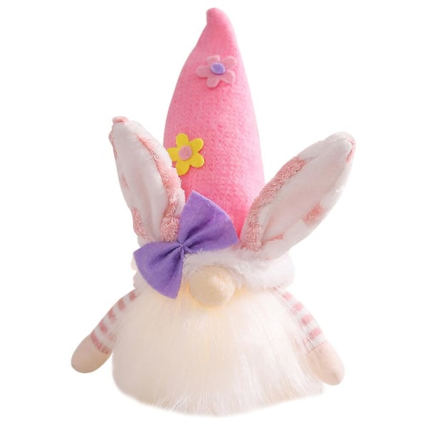 Påske Gnome Decoration Gnome Dwarf Doll Ornament med Light Bunny Ears Design (22X13 cm, Rosa)