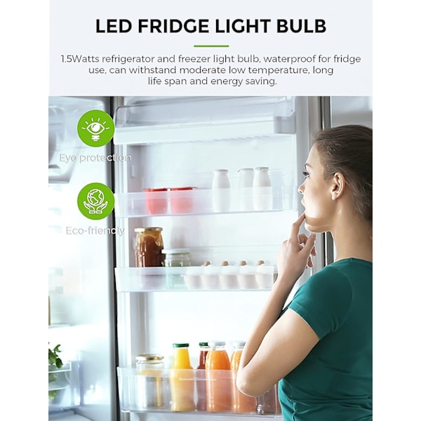 Pakke med 2 E14-pærer 85-265v 2w LED-pære til køleskab - Effekt svarende til en 15 watt pære, kølig hvid - 6500k