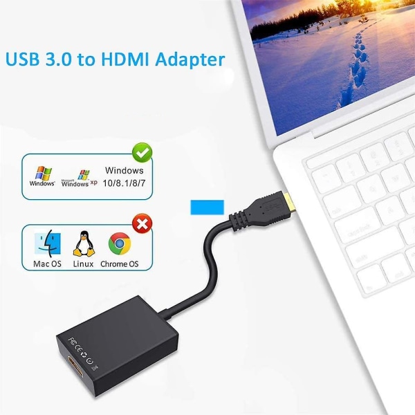 USB 3.0 till HDMI-adapter, USB 3.0/2.0 till HDMI-omvandlare 1080p Full Hd (hane till hona) med ljud för bärbar dator Hdtv-projektor kompatibel med Wi