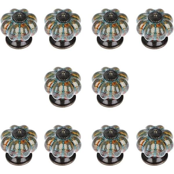10-pack porslinsknoppar med färgglada knoppar och pumpaknoppar för skåp, köksskåp och badrum (blå)